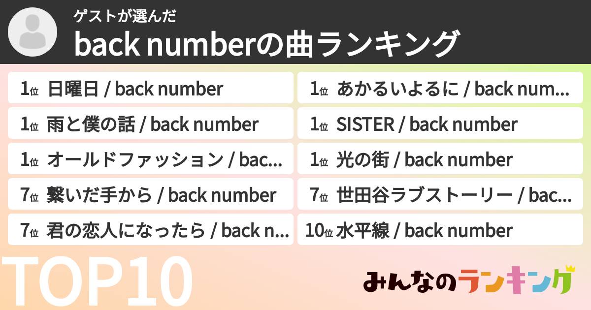 ゲストさんの「back numberの曲ランキング」