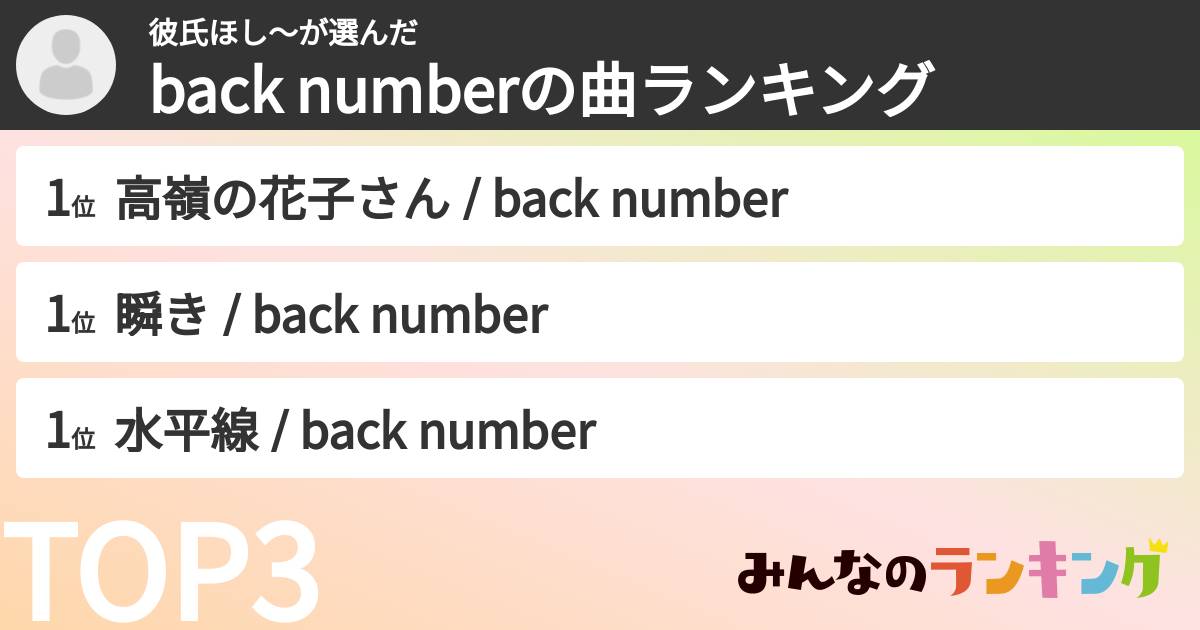 彼氏ほし〜さんの「back numberの曲ランキング」