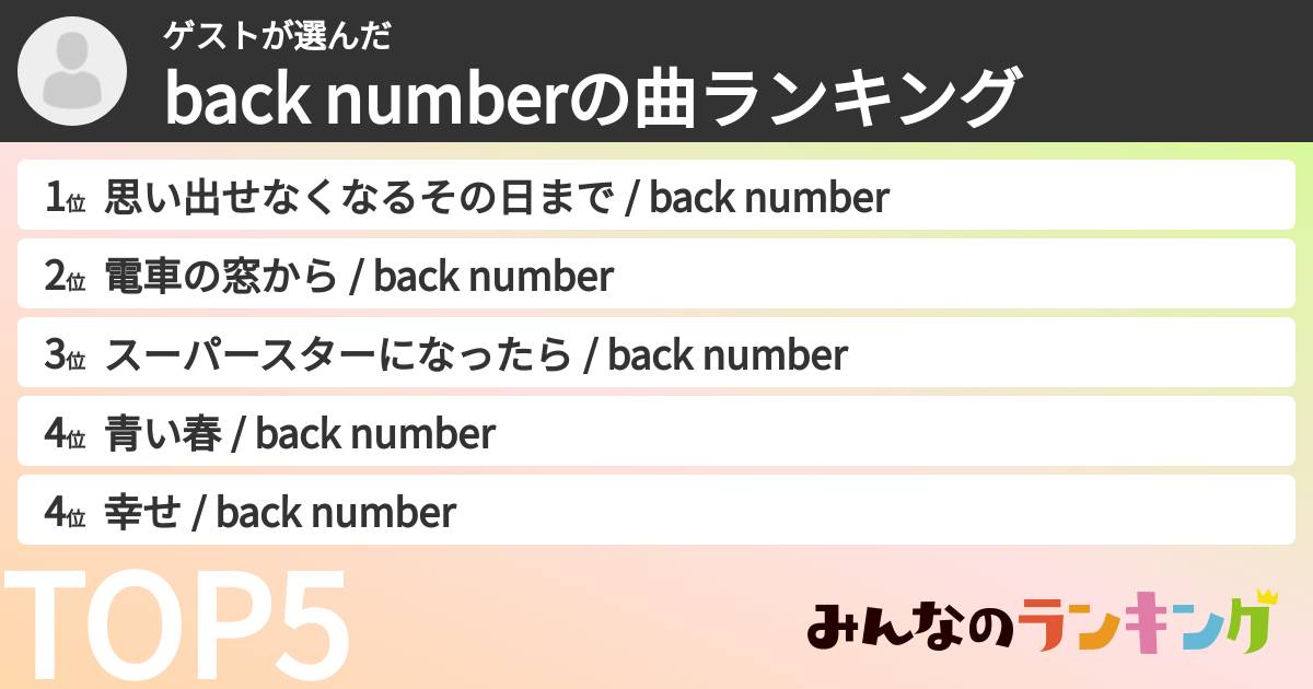 ゲストさんの「back numberの曲ランキング」