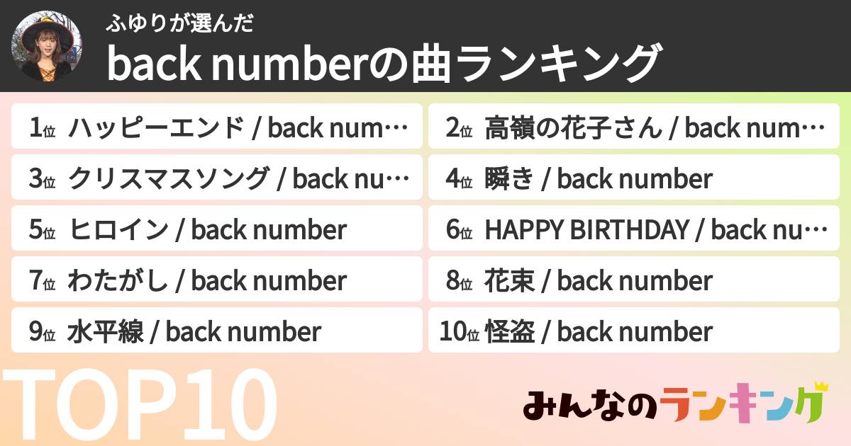 ふゆりさんの「back numberの曲ランキング」