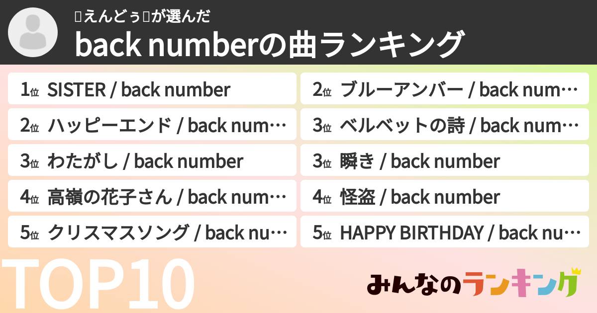 🥚えんどぅ🥚さんの「back numberの曲ランキング」