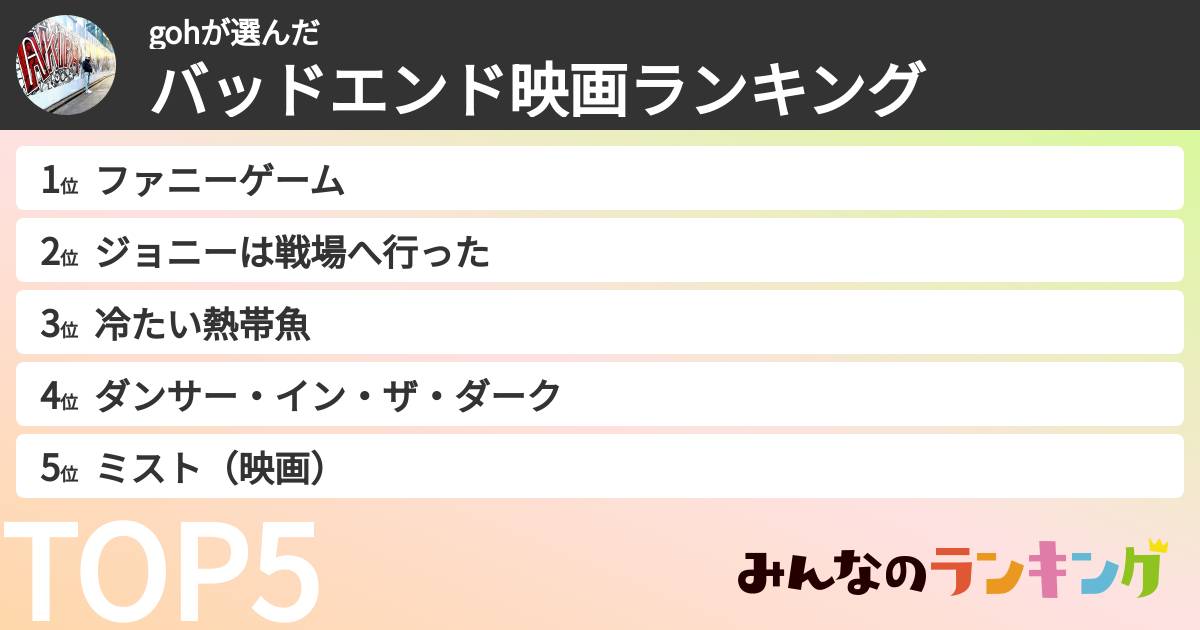 gohさんの「バッドエンド映画ランキング」