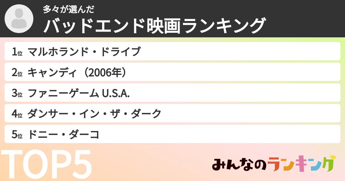 多々さんの「バッドエンド映画ランキング」