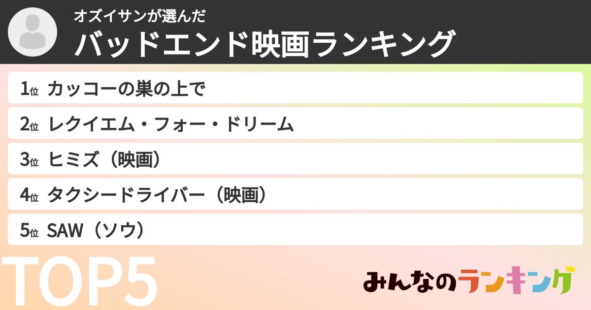 オズイサンさんの「バッドエンド映画ランキング」