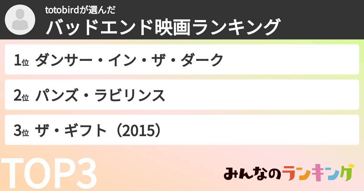 totobirdさんの「バッドエンド映画ランキング」