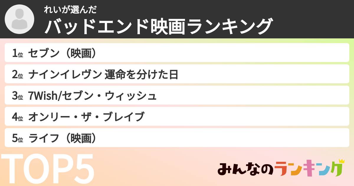 れいさんの「バッドエンド映画ランキング」