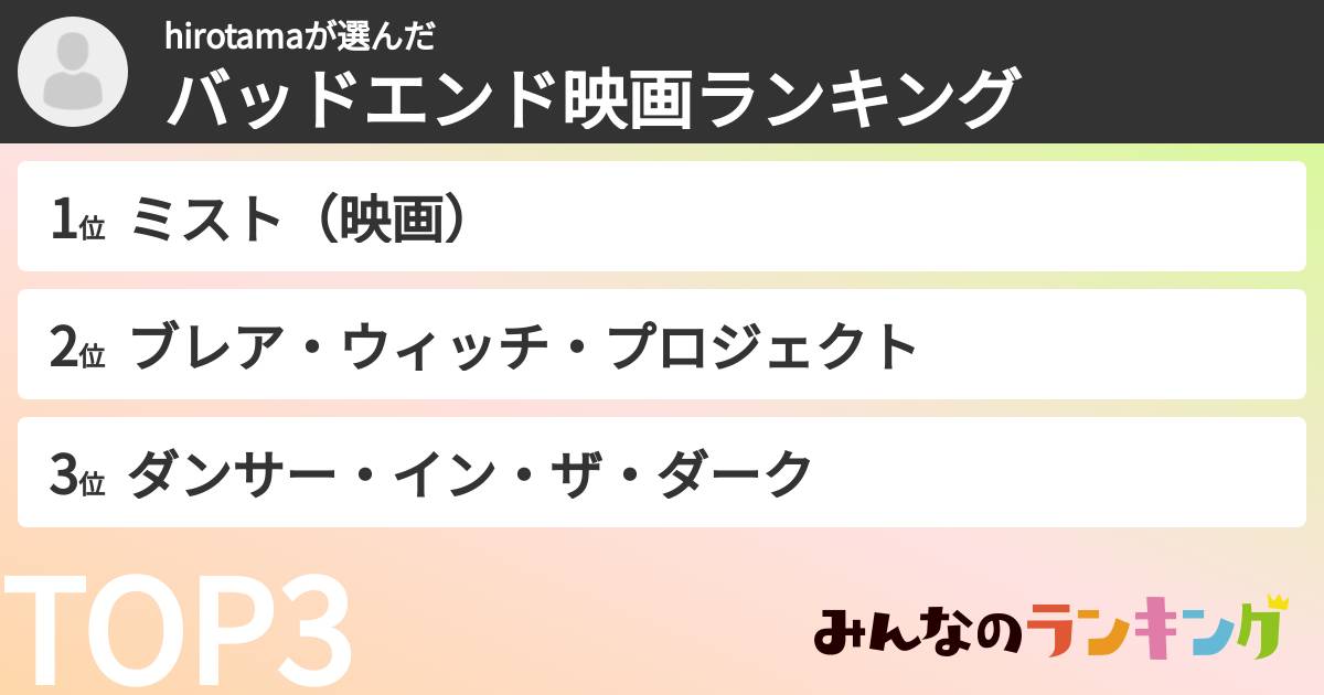 hirotamaさんの「バッドエンド映画ランキング」