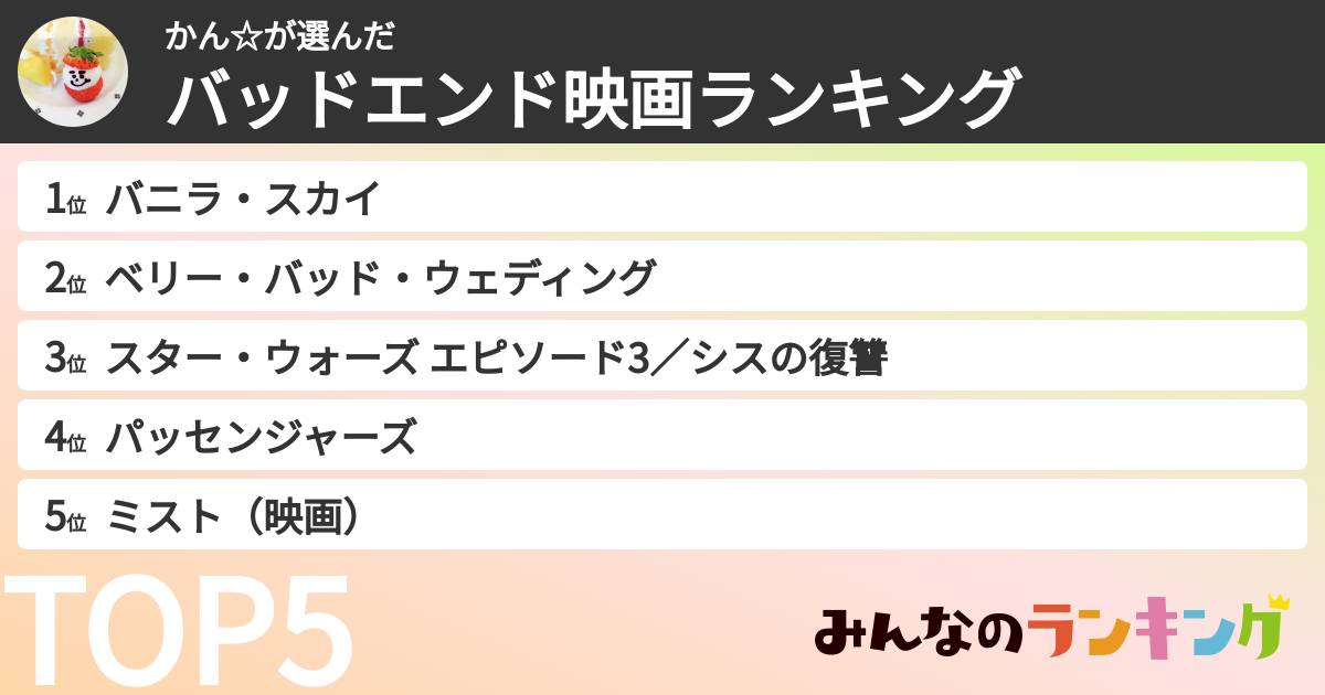 かん☆さんの「バッドエンド映画ランキング」