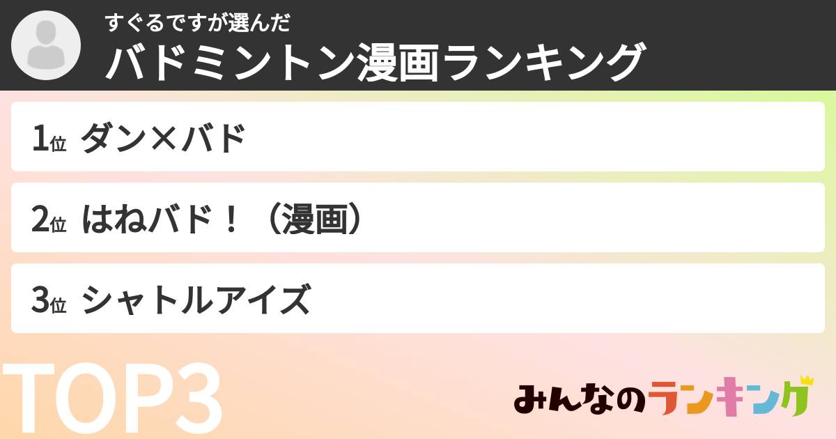 すぐるですさんの「バドミントン漫画ランキング」