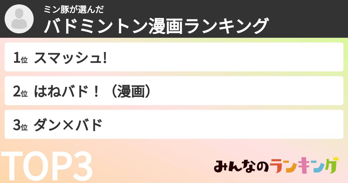 ミン豚さんの「バドミントン漫画ランキング」