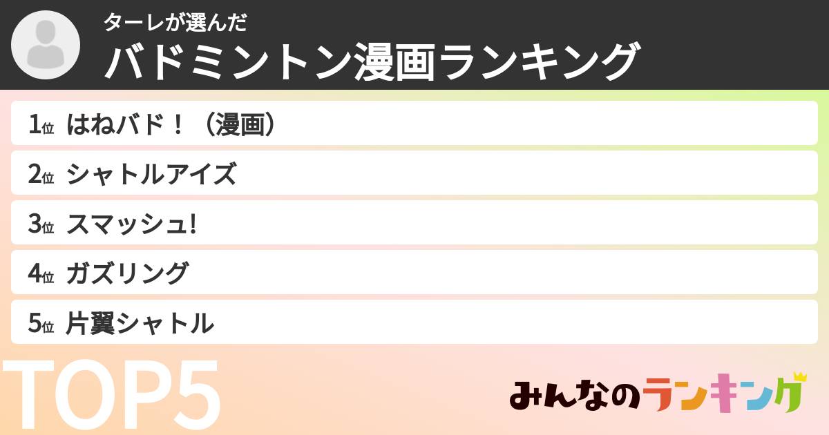 ターレさんの「バドミントン漫画ランキング」