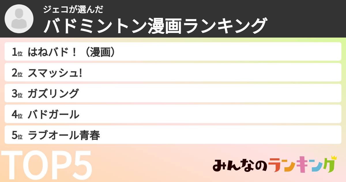 ジェコさんの「バドミントン漫画ランキング」