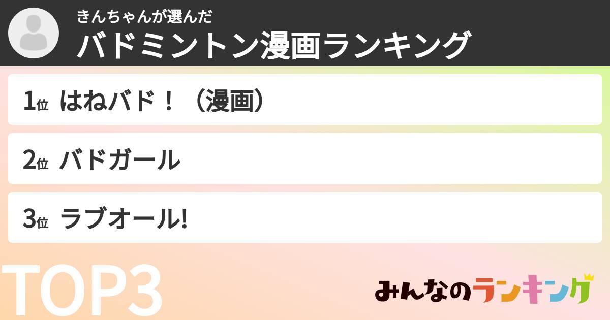 きんちゃんさんの「バドミントン漫画ランキング」