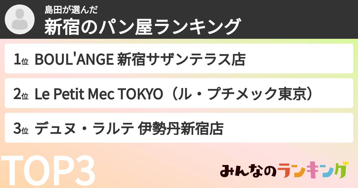 島田さんの「新宿のパン屋ランキング」