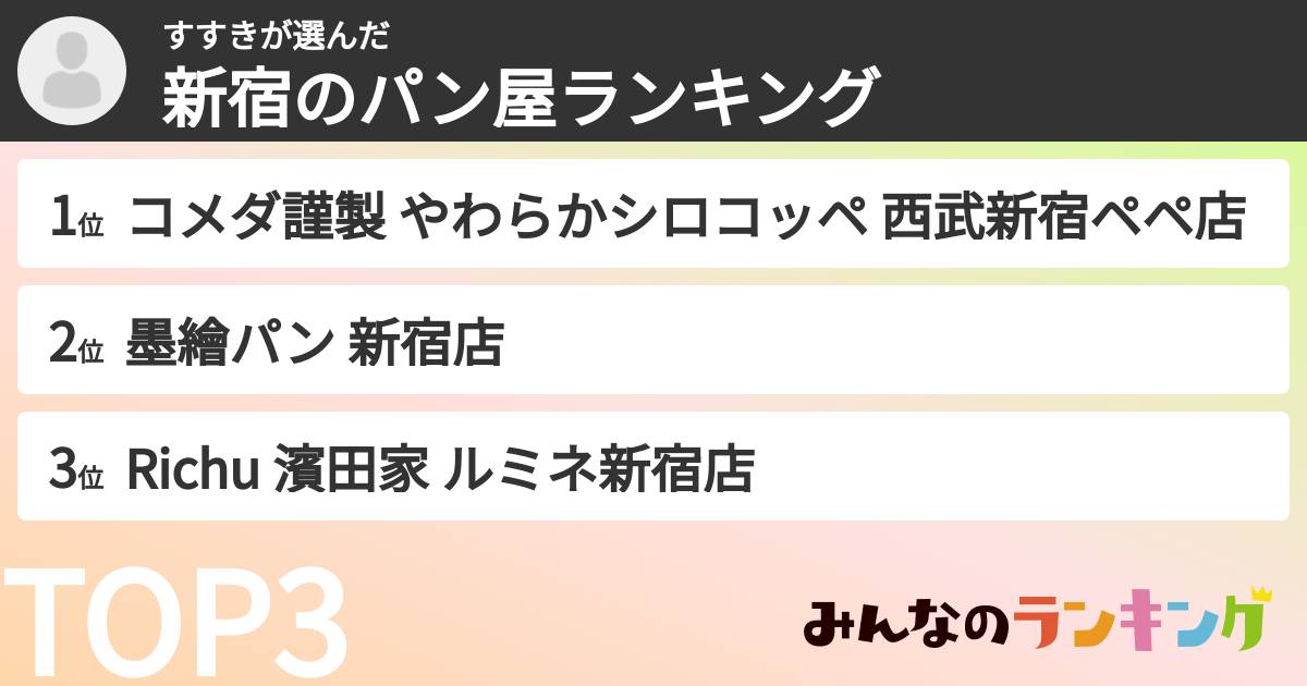 すすきさんの「新宿のパン屋ランキング」