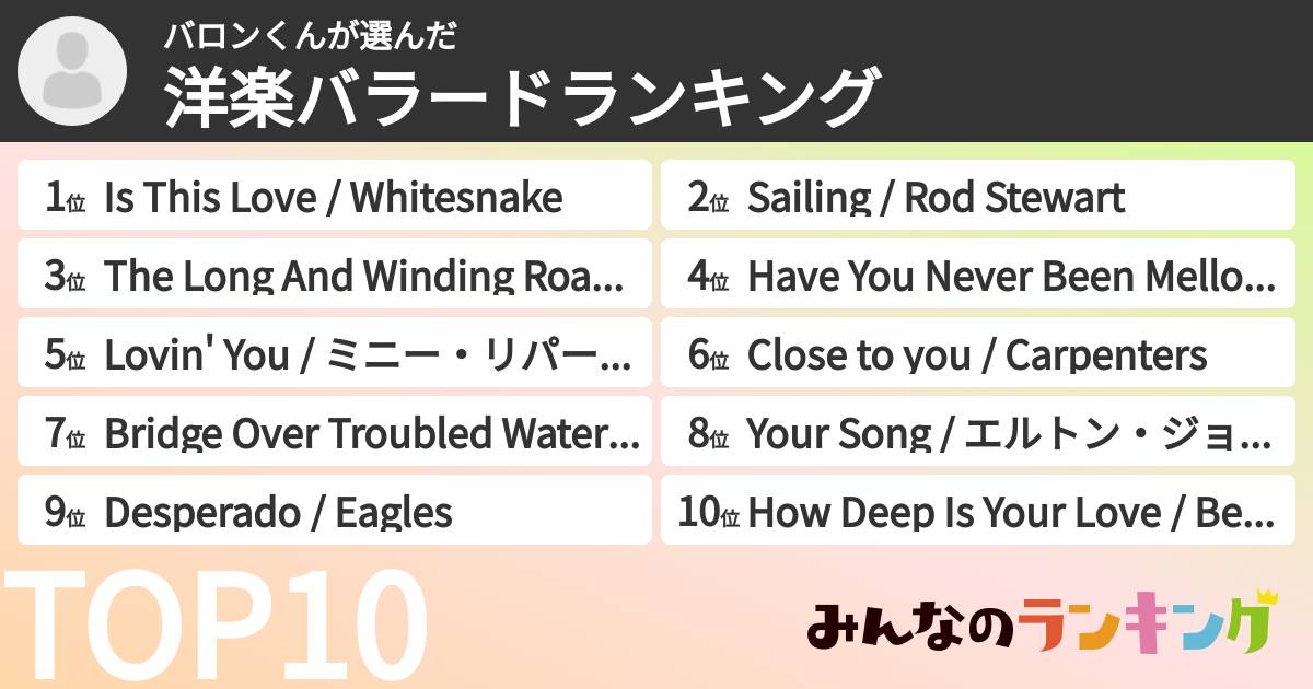 バロンくんさんの「洋楽バラードランキング」