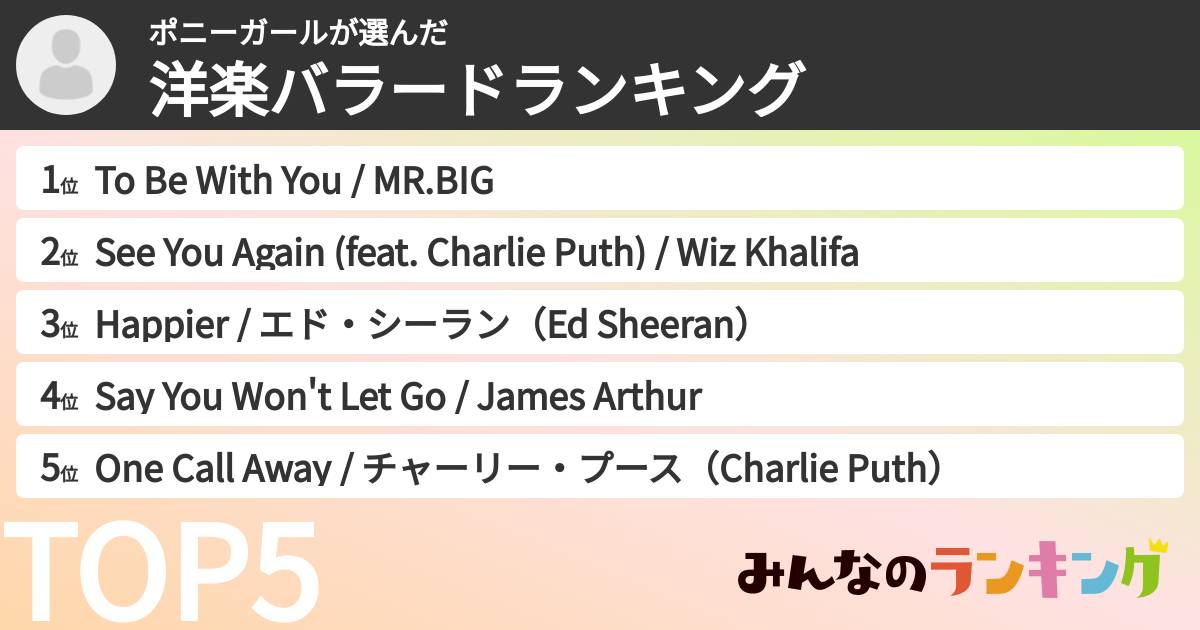 ポニーガールさんの「洋楽バラードランキング」