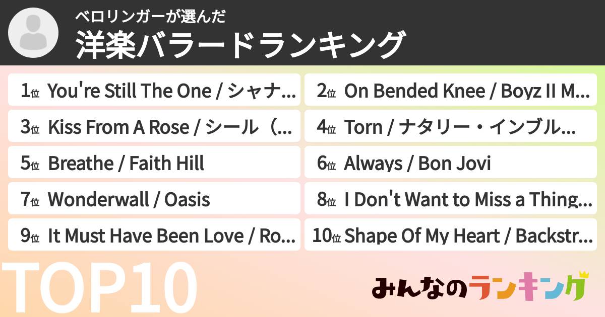 ベロリンガーさんの「洋楽バラードランキング」