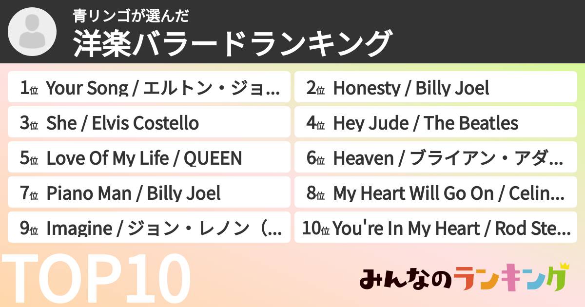 青リンゴさんの「洋楽バラードランキング」