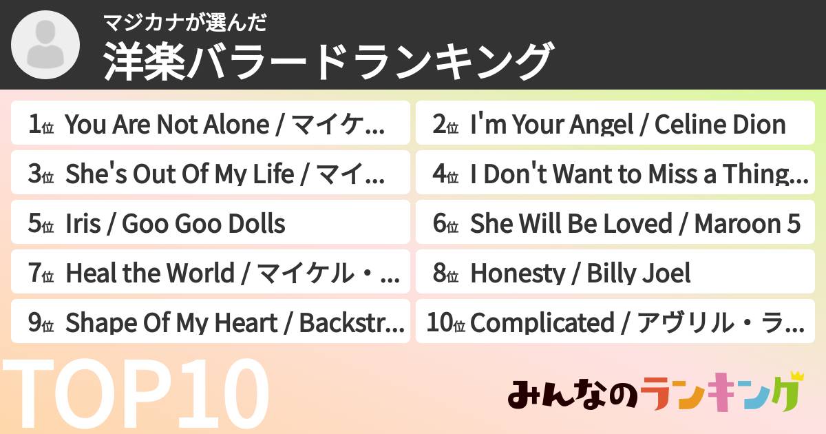 マジカナさんの「洋楽バラードランキング」