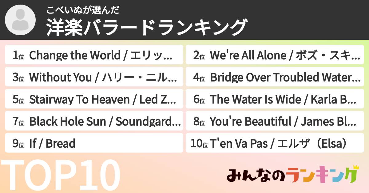 こべいぬさんの「洋楽バラードランキング」