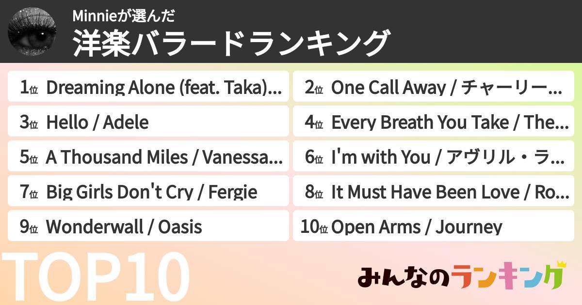 Minnieさんの「洋楽バラードランキング」
