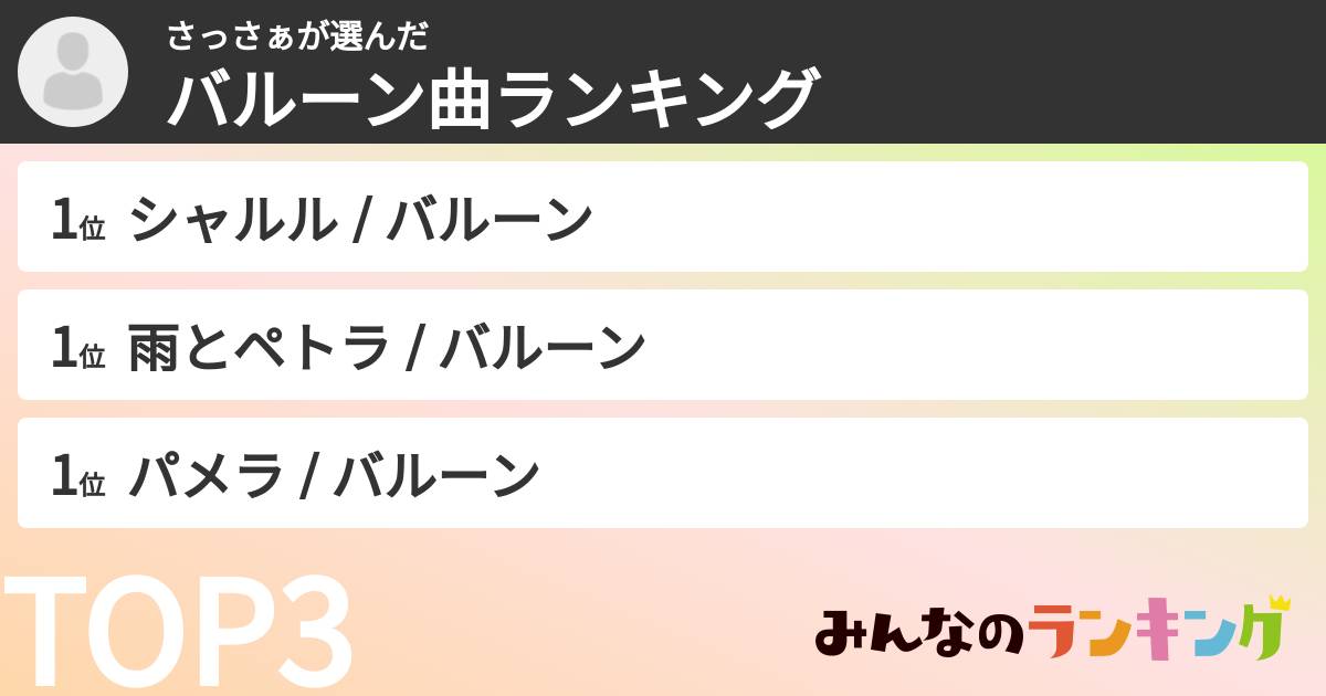 さっさぁさんの「バルーン曲ランキング」