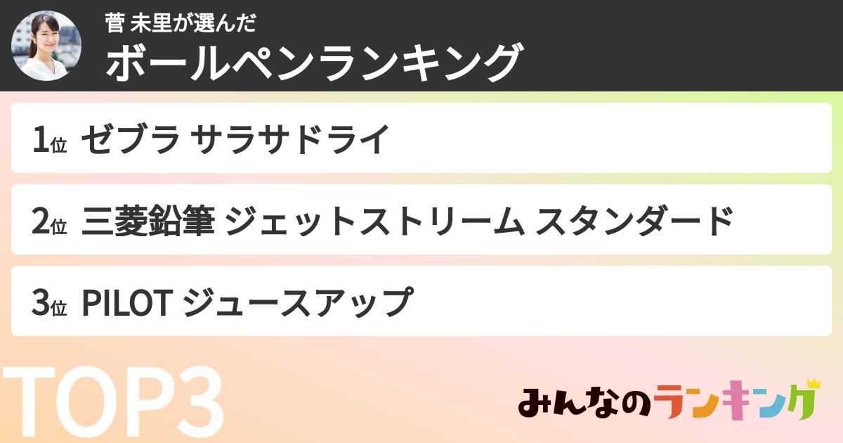 菅 未里さんの「ボールペンランキング」