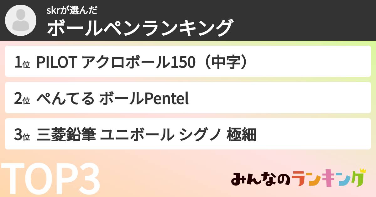 skrさんの「ボールペンランキング」