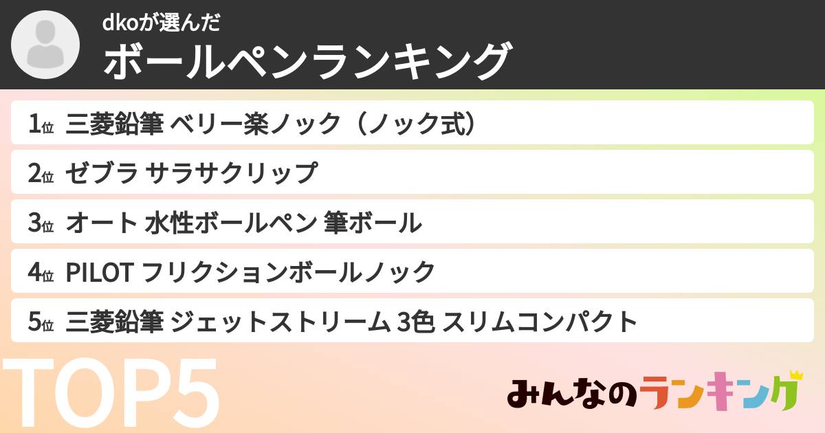 dkoさんの「ボールペンランキング」