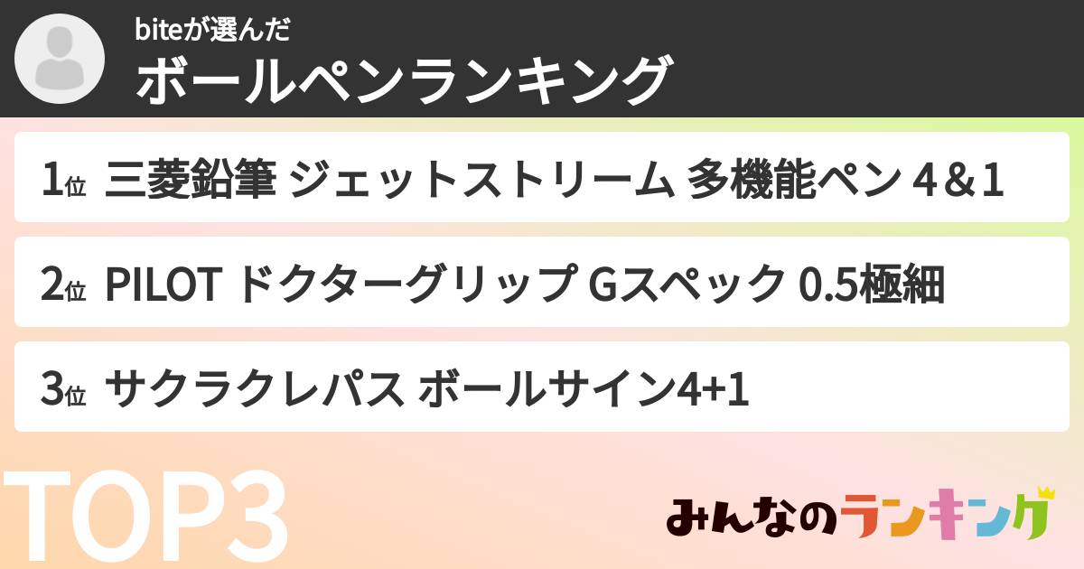 biteさんの「ボールペンランキング」