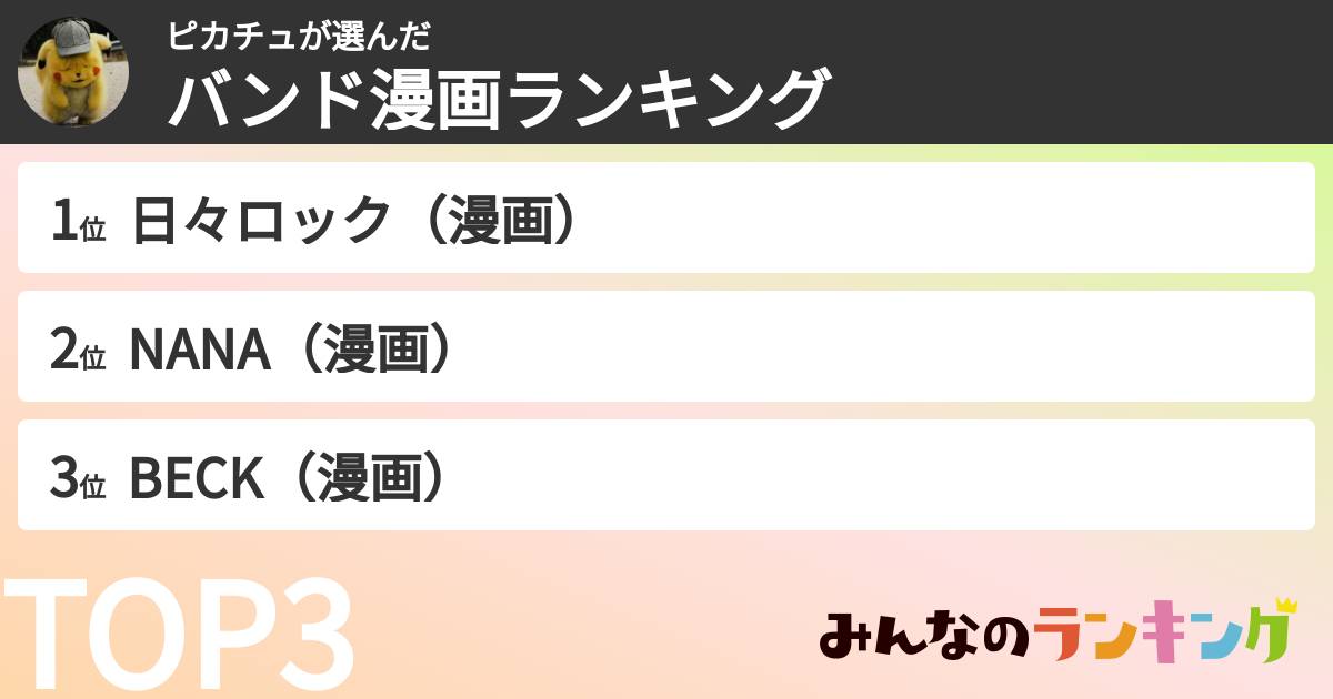 ピカチュさんの「バンド漫画ランキング」