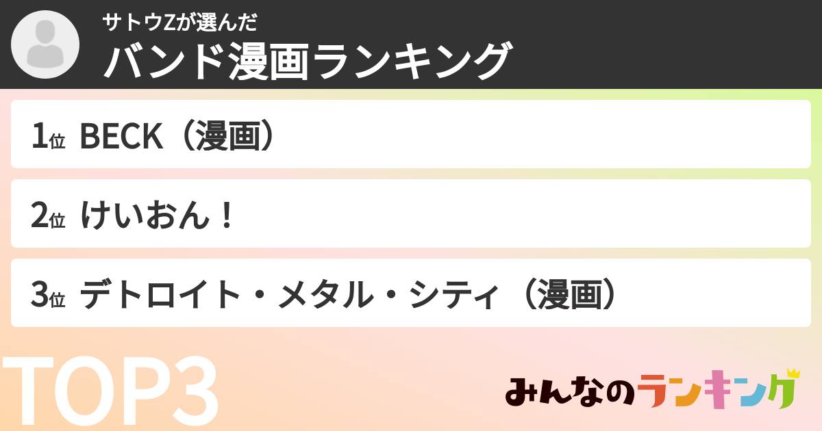 サトウZさんの「バンド漫画ランキング」