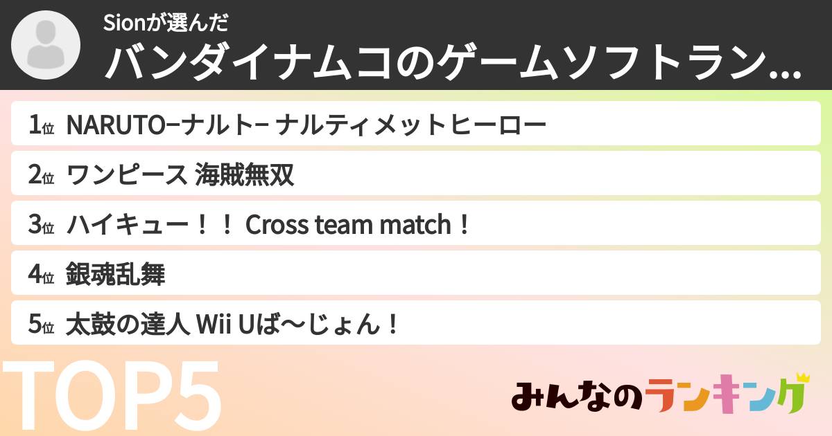 Sionさんの「バンダイナムコのゲームソフトランキング」