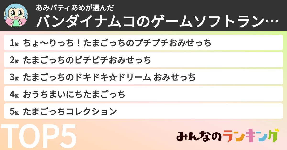 あみパティあめさんの「バンダイナムコのゲームソフトランキング」