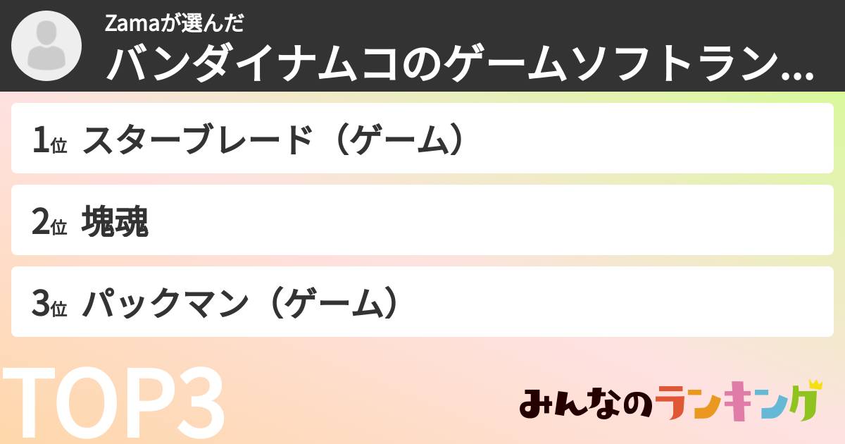 Zamaさんの「バンダイナムコのゲームソフトランキング」