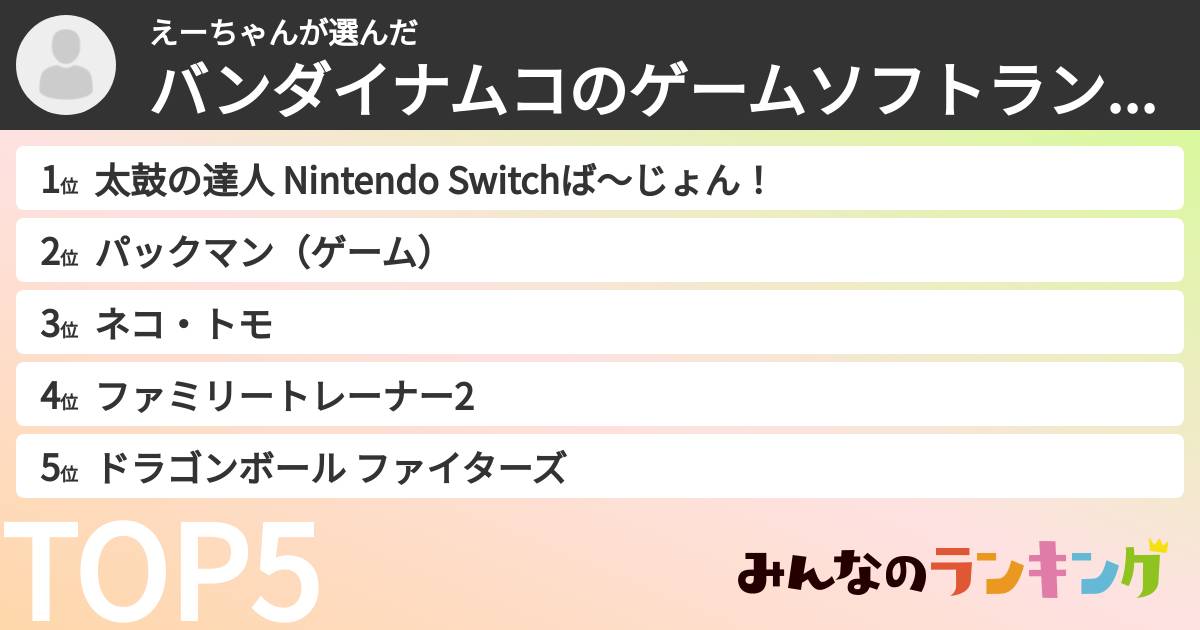 えーちゃんさんの「バンダイナムコのゲームソフトランキング」