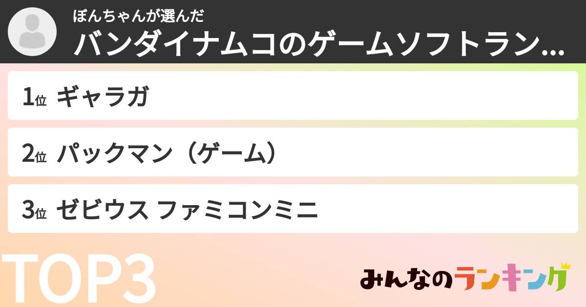 ぼんちゃんさんの「バンダイナムコのゲームソフトランキング」