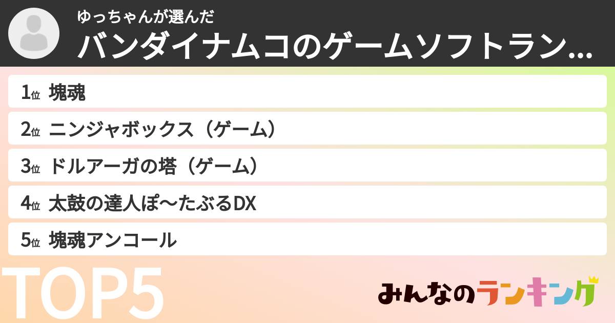 ゆっちゃんさんの「バンダイナムコのゲームソフトランキング」