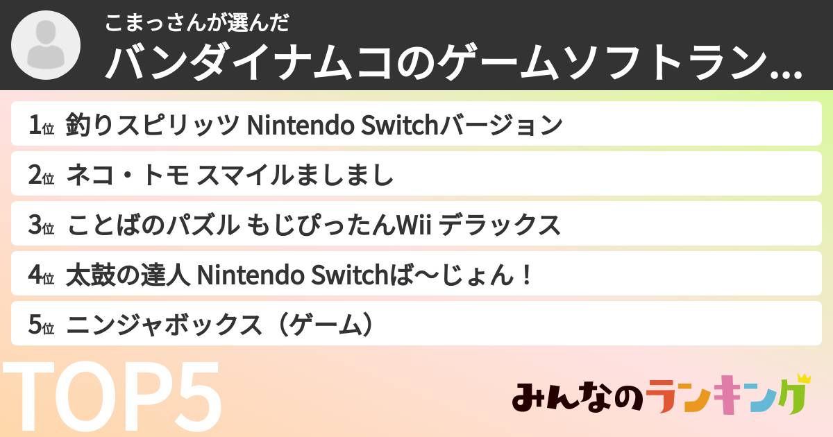 こまっさんさんの「バンダイナムコのゲームソフトランキング」