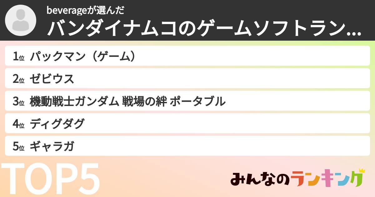 beverageさんの「バンダイナムコのゲームソフトランキング」