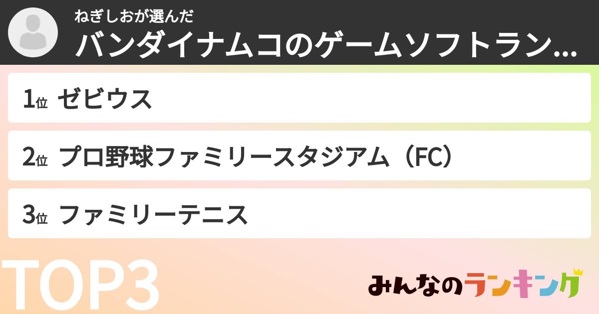 ねぎしおさんの「バンダイナムコのゲームソフトランキング」