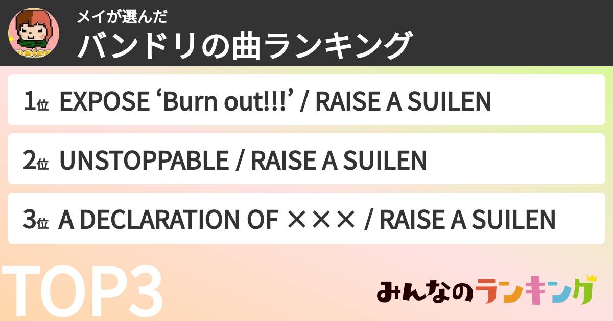 メイさんの「バンドリの曲ランキング」
