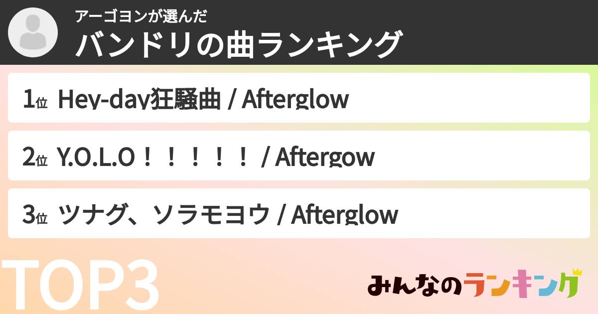 アーゴヨンさんの「バンドリの曲ランキング」
