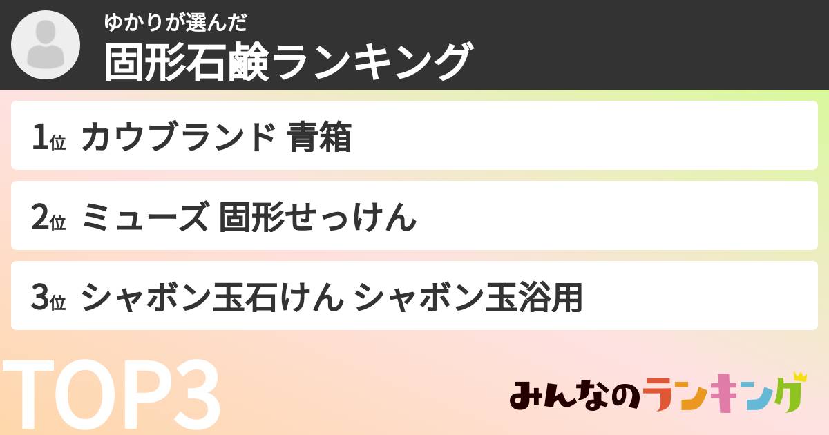 ゆかりさんの「固形石鹸ランキング」