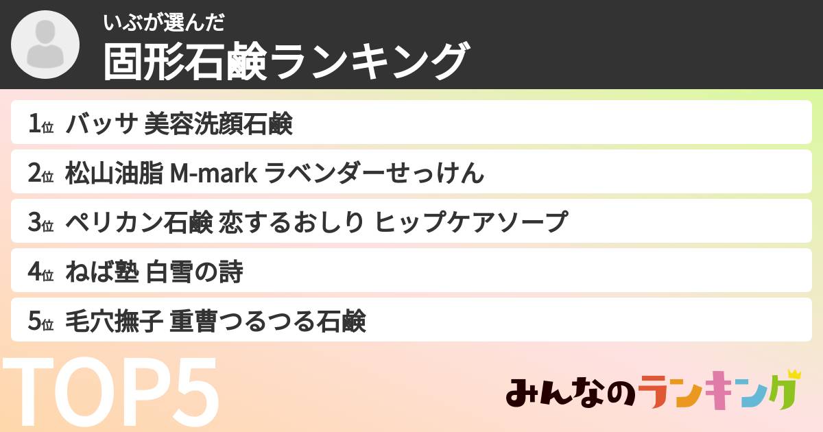 いぶさんの「固形石鹸ランキング」