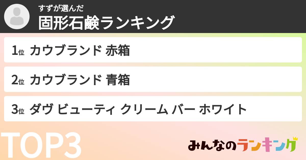 すずさんの「固形石鹸ランキング」