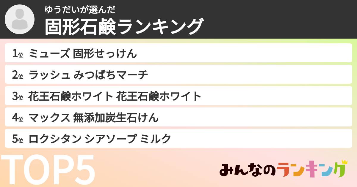 ゆうだいさんの「固形石鹸ランキング」