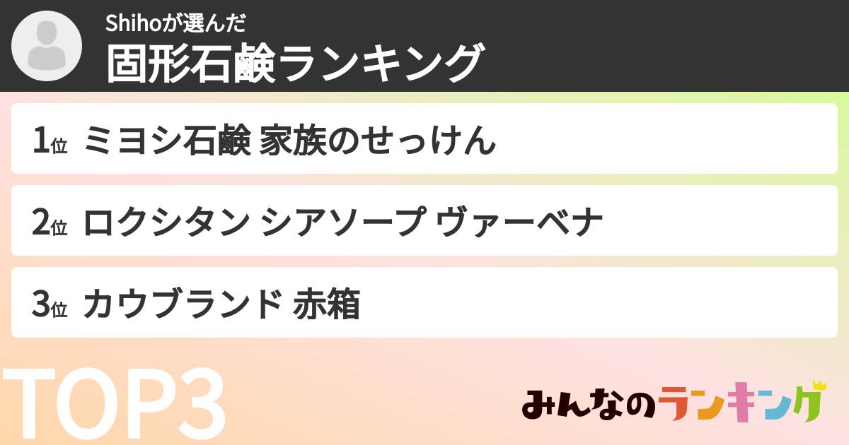 Shihoさんの「固形石鹸ランキング」