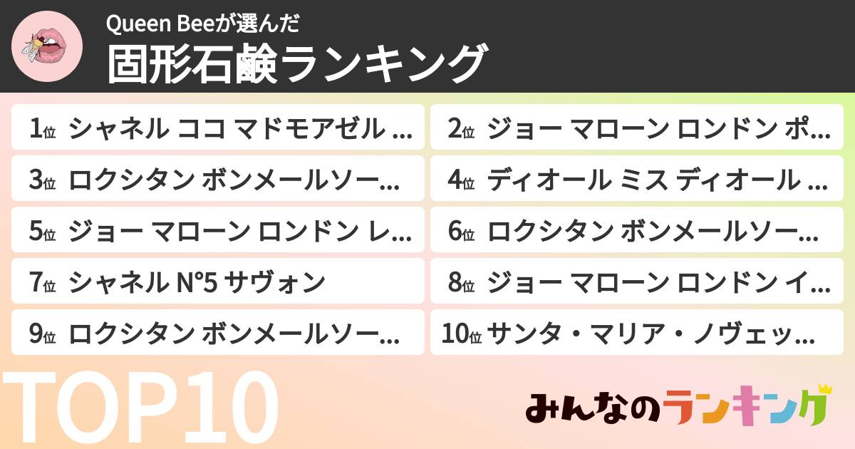 Queen Beeさんの「固形石鹸ランキング」